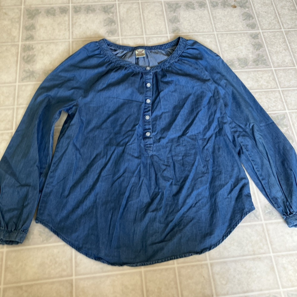 Chambray Cottagecore Blouse Blue Faded Glory Peasant MilkMaid Small Modest Cozy